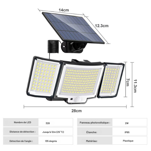 Lampe Solaire Extérieure  328 LED + 5m de câble